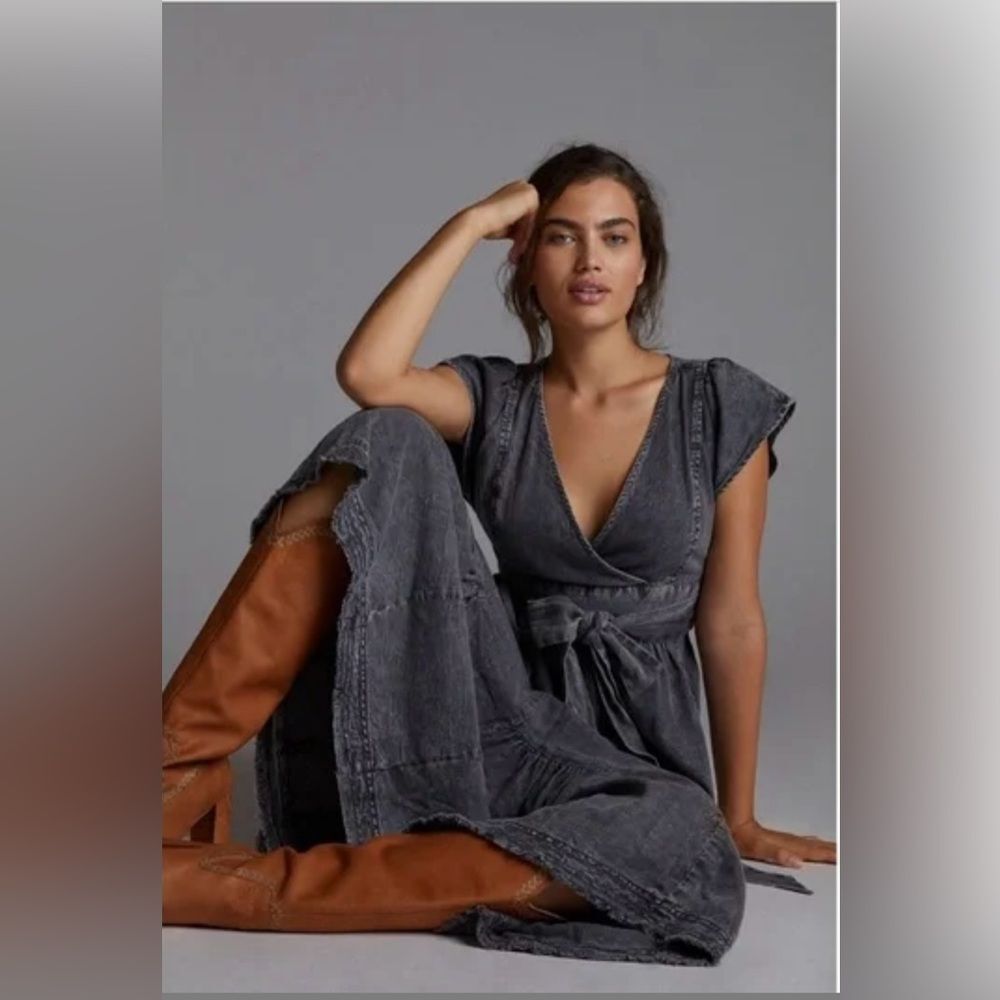 Anthropologie Pilcro Grey Denim Wrap Midi Dress Size 4